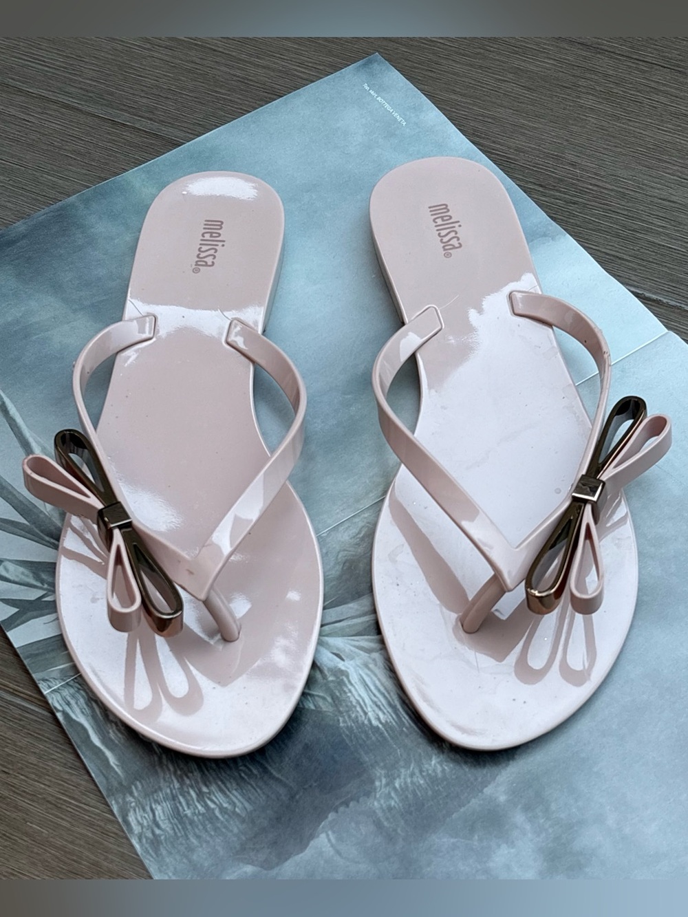 Melissa Double Bow Jelly Flip Flop Sandals In Rose / Gold Size 9